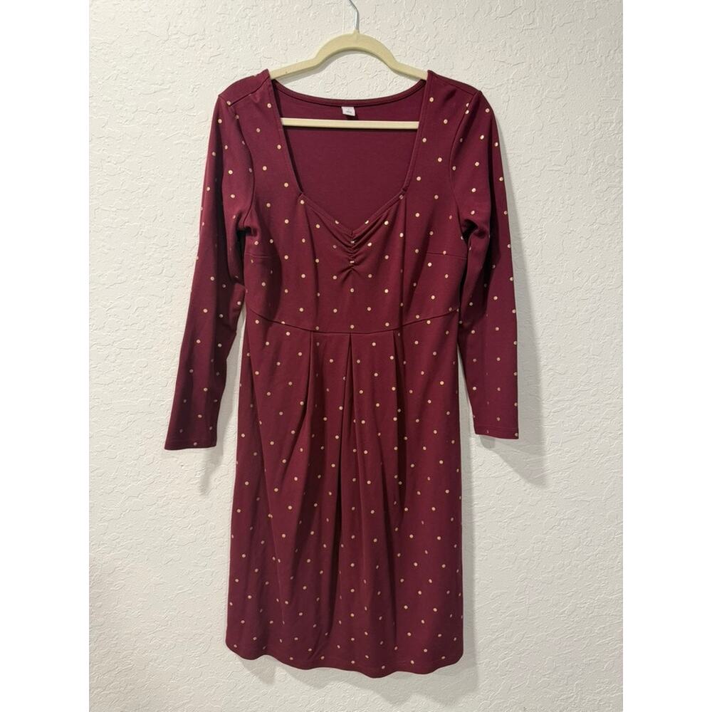 Old Navy Burgundy Gold Polka Dot Long Sleeve Empire Waist Dress Size M